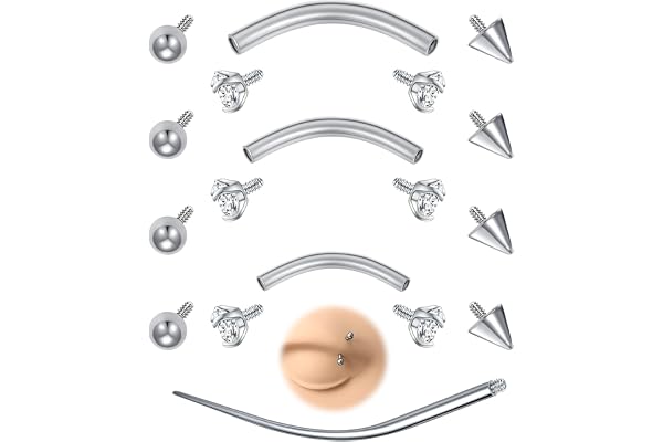 AVYRING 12 st böjd skivstång ögonbrynspiercing 16 g rostfritt stål vertikala labret läppstänger, 6 mm 8 mm 10 mm piercingsmycken för Lip Daith conch rock, helix belly, silver