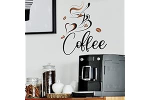 POCHY Pegatinas de Pared Café Vinilo Decorativo Taza de Café Fuente Artística Cocina Comedor Oficina Decoración de Pared