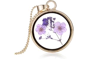 Feilok Modish trasparente essiccato fiore viola cristallo color oro rotondo catena lunga collana per le donne