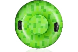 SAVITA Pixel Snow Tube, 40 Inch PVC Pixel Inflatable Snow Sled for Kids and Adults Video Game Theme Cold-Resistant Toy with Raised Handles Outdoor Winter Sledding Supplies