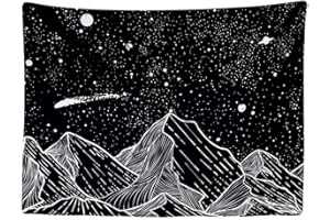 Ulticool – Tapisserie Murale Décorative Chambre - Montagnes Nature Espace Noir Blanc - 200 x 150 cm Grand – Papier Peint Tissu – Tapestry Aesthetic Wall - Décoration Panoramique