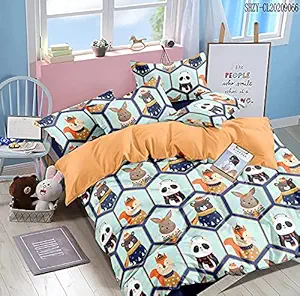 DIVINE BEING Super Soft Glace Cotton Kids Print | King Size Double Bedhseet 180 TC King Size Soft Microfiber Double Bedsheet ? 90?X100? inch with 2 Pillow Cover- Multicolor