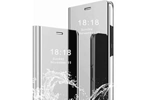 TingYR Funda para Xiaomi Redmi Note 10 Pro Carcasa, Espejo Funda Flip Inteligente Mirror Caso, Soporte Plegable, Case Cover Funda para Xiaomi Redmi Note 10 Pro.(Plata)