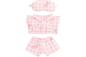 PENITUE 6.7 Inch Doll Outfit Clothes Set, Pink Bow Doll Pajama with Eye Mask Cute Soft Plush Toy Clothing Accessories for Collectors Enthusiasts Decoration & Display