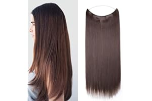 Silk-co Extension con Filo Invisibile Fascia Unica Wire in Hair Extension Extension per Capelli Lisci Filo Trasparente 60cm-Marrone Medio