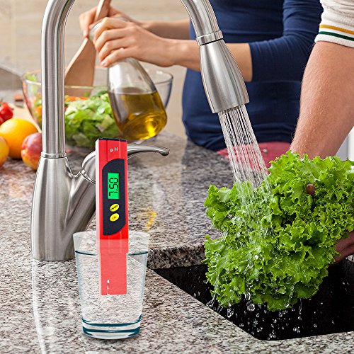 MAOZUA Automatische Kalibrierung PH-Meter ATC-Funktion Wasserqualität Tester mit beleuchtetem LCD-Display 6 Set PH Puffer Pulver, ± 0.01pH Hohe Genauigkeit, 0.00-14.00 Messbereich und 0.01 Auflösung Maß für Haushalt Trinkwasser Hydroponic Aquarium Spa Pool (RED) - 5