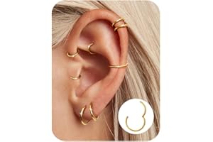 Adramata 8 Stücke 6-12mm Edelstahl 16g 18g Knorpel Creolen für Männer Frauen Nasenring Helix Septum Couch Daith Lip Tragus Piercing Schmuck Set
