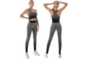 ZiaWorld Women Workout Outfits 2 Piece Set, Gym Set Seamless Ribbed Casual Comfortable Vest Short Top High Waist Leggings Sets, Sports Activewear Tracksuit Yoga Fitness Ladies Gym Wear
