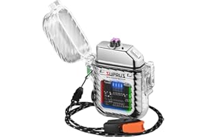 SUPRUS Encendedor luminoso de 3 modos, resistente al viento y agua, recargable, plasma de doble arco, con silbato de emergencia