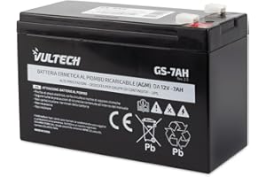 Vultech Batteria Ricaricabile Ermetica al Piombo 7AH 12V Faston F2 per dispositivi elettrici, gruppi di continuità (UPS), sistemi di Videosorveglianza, Allarmi, Giocattoli Elettrici,Bici Elettriche