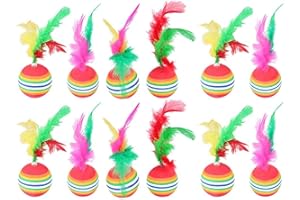 DOMYBESTSHOP Domybest 12pcs Balles Colorées pour Chat Jouet Balle Arc-en-Ciel avec Plume Jouet Interactif pour Chats Chiens Animaux