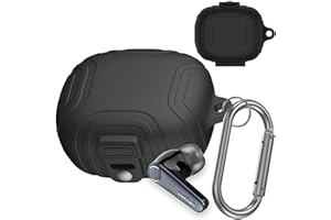 Miimall Etui kompatybilne z EarFun Air Pro 3, [bezpieczny przełącznik blokujący] [karabińczyk] silikonowe, odporne na wstrząsy, odporne na zarysowania, etui ochronne do EarFun Air Pro 3, czarne