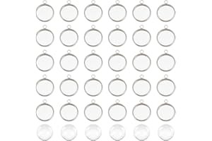 UNICRAFTALE Kits de Fabricación de Colgantes 50 Uds 12 mm Plano Redondo de Acero Inoxidable Colgante Bisel Configuración de la Bandeja Y 52 uds Medio Cabujones de Parche de Vidrio Transparente Redondo