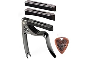 AUPHY Cejilla y 3 Parches Reemplazables, Apto para Guitarra Española, Clásica, Acústica, Eléctrica, Bajo, Banjo, etc(Negro Mate)