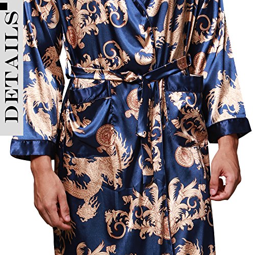 Dolamen Herren Morgenmantel Bademäntel Kimono, Weich u. Leicht glatte Luxus Satin Nachtwäsche Bademantel Robe Negligee locker Schlafanzug mit Belt & Pockets - 6