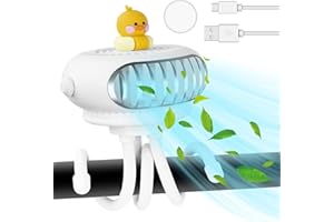 Baby Stroller Fan Bladeless, KUWUNG 360° Rotatable Pram Fan Clip On Rechargeable USB Desk Fan Ultra Quiet Mini Portable Fan Handheld with LED Lights/3 Speed/Flexible Tripod for Pushchair Car Tent Bike