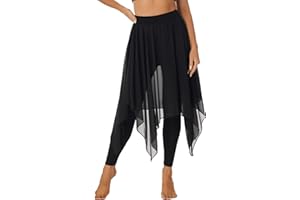 Alvivi Damen Rock Chiffon Hosenrock Asymmetrisch Rock Sommer Ballettrock Tanzrock mit Tight Leggings Ballerina Latein Yoga Gym Dancewear