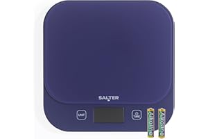 Salter British Bakes Digital Kitchen Scale – 10kg Capacity Baking Scale, Measure Liquids, Waterproof/Washable, Add & Weigh Tare Function, Tempered Glass Platform, 1g Precision, Backlit Display, Purple