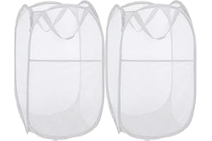 Diggoour 75L Deluxe Strong Mesh Pop up Laundry Hamper Basket with Side Pocket for Laundry Room, Bathroom, Kids Room, College Dorm or Travel(2 x White, 36x36x60cm)