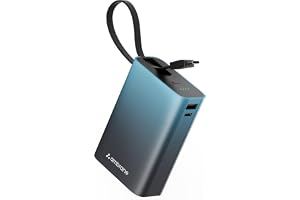 Ambrane 20000mAh Small Pocket Size Powerbank, Hanging InBuilt Type C Cable, 22.5W Fast Charging, Type C PD & USB Output for iPhone, Android Mobiles & Other Devices (MiniCharge 20, Black-Blue)