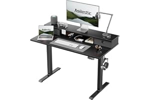 Agilestic Biurko z regulacją wysokości i 2 szufladami, stabilne, elektryczne ustawienie wysokości, ergonomiczne biurko komputerowe do pracy na siedząco i stojąco, 100 x 60 cm, czarne