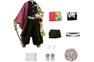 KHHK Anime Demon Kimetsu Tomioka Giyuu Cosplay Outfit Mitsuri Full Set For Halloween Kimono Accessories Men Boy Suit Uniforms (L, Navy)