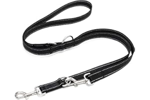Happilax Hundeleine 2m verstellbar - Schwarz/Reflektierend - 3-stufig verstellbare Leine - Doppelleine, Schleppleine - geeignet als Hundeleine für große Hunde oder als Schleppleine für kleine Hunde.