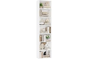 FirFurd Estantería Libros, Librería Madera, Librería Estantería, Biblioteca, Estanterias Almacenaje, Estrecha y Alta, para Salón, Oficina, Dormitorio, Blanco, 48x30x220cm