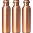 A.K Copper Water Bottle, 1 L, Set of 3, Multicolour