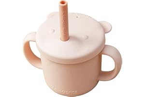 glitter&spice tasse d'apprentissage pour bébé 180 ml Gobelet d'entraînement Tasse à paille Ours Sans BPA(BLUSH)