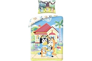 Halantex Bluey - Juego de cama con diseño de animales con diseño de animales y perros - Funda nórdica reversible de 140 x 200 cm y funda de almohada de 70 x 90 cm - Multicolor - 100% algodón