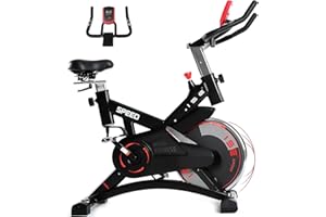 ISE Cyclette da Casa, Volano13KG&Resistenza Regolabile, Cyclette per Casa Professionale Fitness Ergonomica, Sensore di Impulso/Porta Celullare/Ruote di Trasporto, Cyclette Cardio-Training, Max.120KG