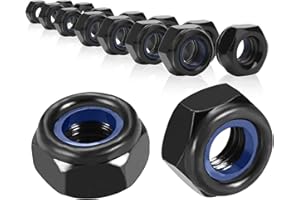 YUEJIESELECTED 50 tuercas hexagonales M6, color negro, tuercas de seguridad M6, tuercas de bloqueo, tuercas autoblocantes de nailon, tuercas de contratuerca, tuercas m6, tuercas de acero inoxidable, autoblocantes