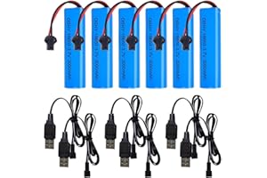 NAVESO 6pcs 3.7V 3000mah Li-ION Battery, Akku 18650 Rechargeables avec 6 Chargeurs USB SM-2P, Li ION Power Ersatz Akku für RC Fahrzeuge, Boote, Panzer, Autos, Schiffe,Roboter