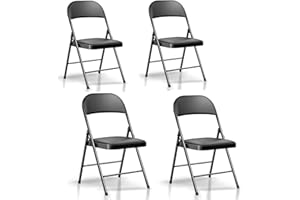 BULAGE Klappstuhl 4er Set Campingstuhl Faltbar, Gartenstuhl Klappbar, Klappbare Outdoor Stühle Campingstuhl bis 158 kg Belastbar, Stabiler Klappsessel für Garten Balkon Camping Treffen, Schwarz