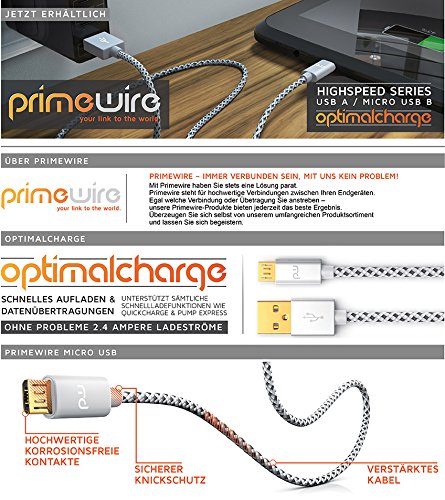 CSL – 5m Premium Micro USB auf USB Kabel mit Metallstecker + Nylonmantel | flexibles Lade- und Datenkabe für Android, Samsung, HTC, Motorola, Nokia, LG, HP, Sony, Blackberry und mehr - 5