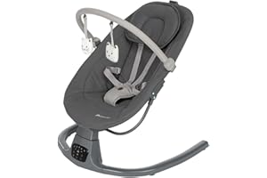 Bebeconfort Jolana, Hamaca Bebé Eléctrica, 0-6 M (9 kg), Detección Automática Movimiento, 12 Canciones Calmantes, 5 Sonidos Naturaleza, Cojines, Respaldo Ajustable, 2 Posiciones, Tinted Graphite