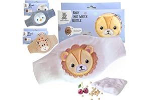 Hello Hippo - Bouillotte Noyaux de Cerise Bébé - Ceinture Chauffante Sèche Anti-Colique pour Nourrisson, Micro-Ondes ou Four, Hypoallergénique et Lavable (Lion)