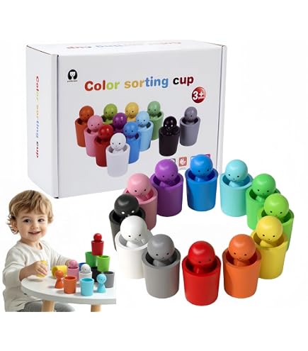 Peg Dolls In Cups – Jeu De Tri Coloré En Bois Pour Apprendre Les Couleurs, Dès 3 Ans
