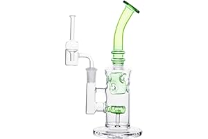 RORA Szklane bongo o strukturze plastra miodu, ręcznie wykonane, fajka wodna, wosk, 14,4 mm, bonga z kwarcową nasadką, miska do bonga (zielona)