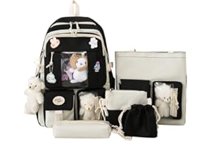 LYEAA Juego de 5 mochilas escolares de lona, mochilas escolares Kawaii para niñas y estudiantes