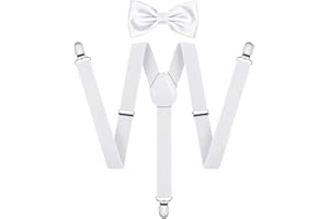 AOOWU Szelki szerokie z muszką w zestawie, 2,5 cm, regulowane szelki z muszką, dla mężczyzn z bardzo mocnymi 3 metalowymi klamrami, rozmiar uniwersalny dla mężczyzn i kobiet