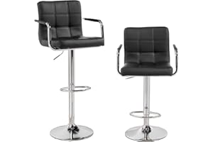 PANANA Cuban Bar Chairs with Armrest, Height Adjustable Synthetic Leather 360° Swivel Kitchen Stool with Backrest and Footrest for Breakfast Bar, Counter, Kitchen and Home (Set of 2, Black)