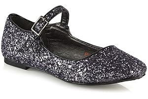ESSEX GLAM Womens Shoes Glitter Slip On Flats Ladies Mary Jane Strap with Buckle Close Toe Bridesmaid Bridal Flower Girl Ballet Pumps Size 3-9