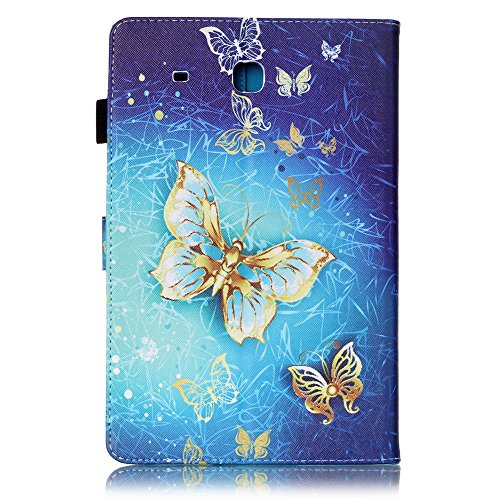Für Samsung Galaxy Tab E 9.6 Zoll SM-T560 Leder Tasche Hülle,Für Samsung Galaxy Tab E 9.6 Zoll SM-T560 Leichter Wallet Kickstand Hülle,Herzzer Mode Hübsch [Luxus Schmetterling Gedruckt] Shockproof Kratzfest PU leder Mappen Geldbeutel Folio Abdeckung mit Karte Bargeld Schlitz Weiche TPU Innere Kasten Hülle Case für Samsung Galaxy Tab E 9.6 Zoll SM-T560 + 1 x Frei Blau Handy Halterung Ständer + 1 x Frei Blau Stift Stylus - 3