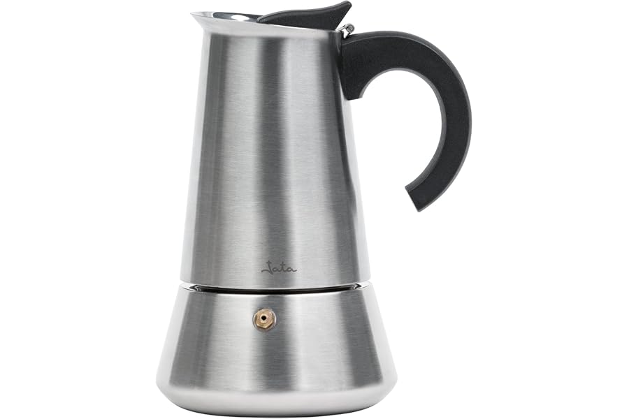 Jata CAX104 - Cafetera Italiana Inducción, Capacidad 4 Tazas, Apta para Todo Tipo de Cocinas, Cuerpo Acero Inoxidable