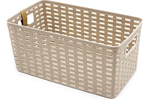 CABLEPELADO Cesta de Almacenamiento Organizador, Cesta de Almacenaje Multiuso, Caja Organizadora, Cesta de baño, 38 cm largo x 19 cm alto x 28 cm fondo, Capacidad 18 litros, Rattan, Beige