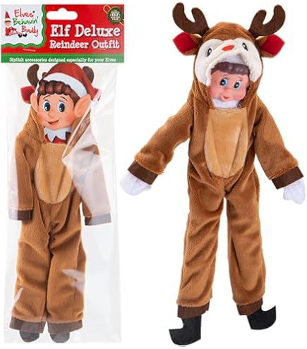 Elf Behaving Bad Naughty Christmas Outfit Boy And Girl With Mischievous Surprise (Plush Snowman Outfit