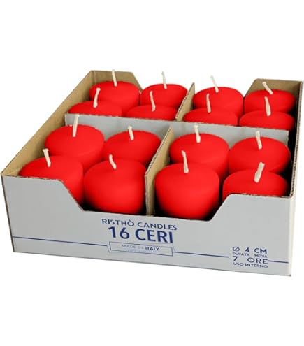 Candela 7x10 Cm Rosso - Cera Minerale, Senza Profumo, Combustione 55 Ore, Stoppino Cotone - Foto 9
