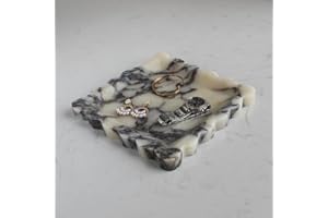 NAWGNAIL Natürliches Calacatta-Marmor-Tablett mit gewelltem Rand, luxuriöses handgefertigtes quadratisches dekoratives Tablett, für Theke, Kommode, Nachttisch und Heimdekoration